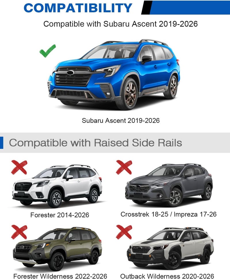 wonderdriver 300lbs Roof Rack Cross Bars Compatible with Subaru Ascent 2019-2026,Heavy Duty Aluminum Lockable Roof Rails Crossbars Rooftop Luggage - Image 2